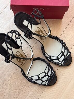 Salvatore Ferragamo Creations Limited Edition Black Leather knotted Strap Sandal